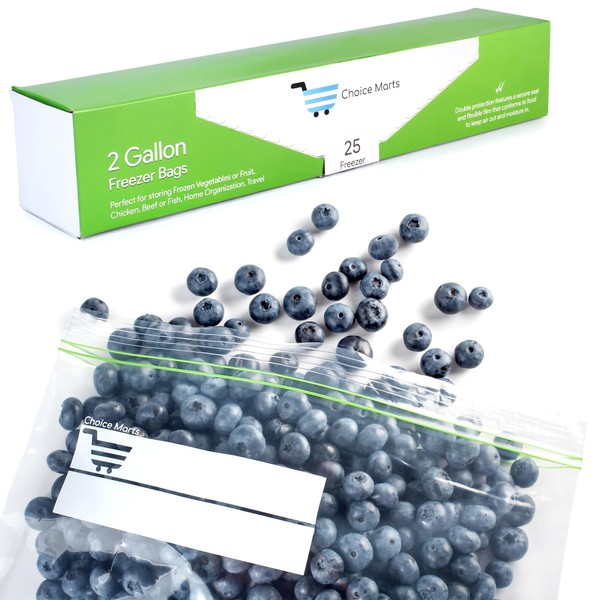 2 Gallon Freezer Bags 25 Count Resealable Extra Strong and