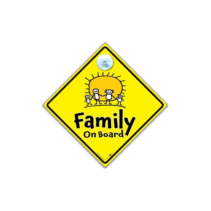 Family On Board Car Sign, Yellow Diamond, Suction Cup Window