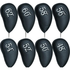 PU Leather Wedge Iron Head Covers Black 8 Pcs