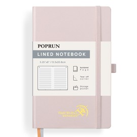 POPRUN Lined Journal Notebook for Women & Men, A5 Medium Size 5.25''x 8'', 120GSM Thick Paper, 128 Numberd Pages, Hardcover, Index Tabs, College Ruled Notebook for Work & Note Taking - Light Pink