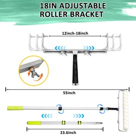 18 inch Paint Roller Kit, Large Paint Roller Tray with Liner, 18 inch Rollers for Painting, Rollers and Frame, 4 FT Extension Pole, Suitable for DIY Interior Walls, Rooms