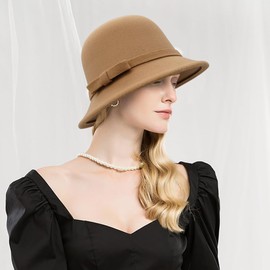 BAOKELAN Women Felt Cloche Hats Vintage Bowler Bucket Hat Khaki