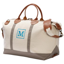 Personalization Universe Initial Weekender Embroidered Canvas Duffel Bag- Grey