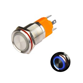 Hosiakly 10A/9-24V Momentary Push Button Switch Instant LED Ring IP67 Waterproof 16mm with Coupler Blue