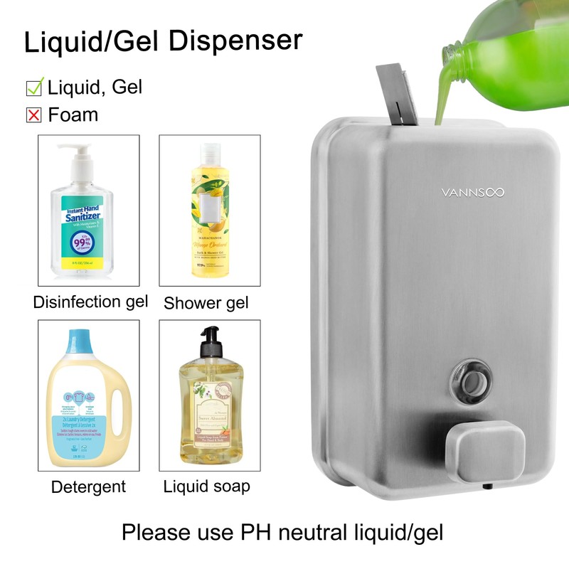 VANNSOO Wall Mounted Soap Dispenser Bathroom, 1100ml 37oz Commercial Stainless