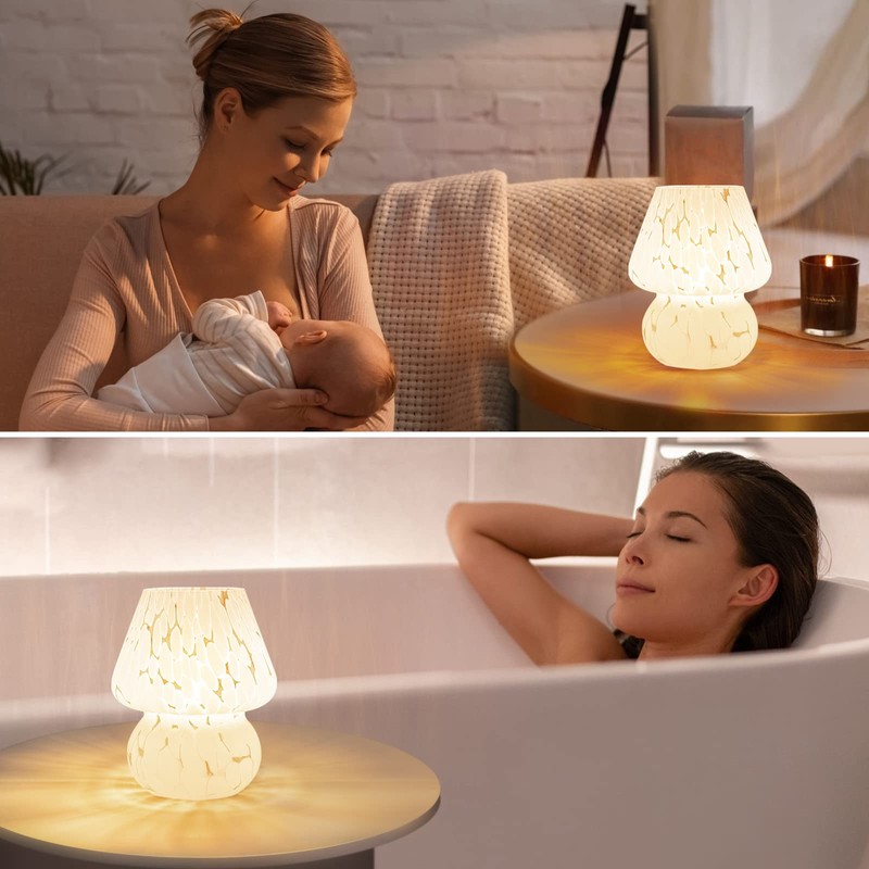 ONEWISH Mushroom Lamp Small Bedside Table Lamp-Nightstand Nightlight Dimmable Stepless,