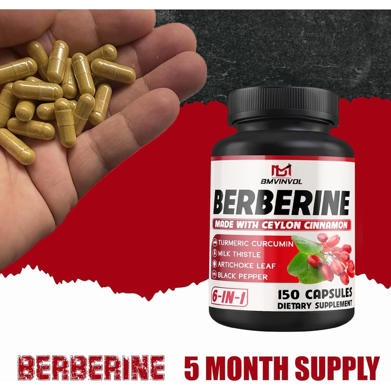 Berberine HCl, 150 Capsules - Plus Ceylon Cinnamon, Turmeric, Milk
