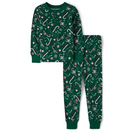 Gymboree,Toddler Christmas Cotton 2-Piece Pajama Sets, Big Kid, Toddler, Baby Gymmie,Green Candy Cane,5T
