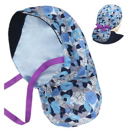 ABAMERICA - Gorras quirúrgicas para mujer, gorro de enfermera, soporte funcional para cola de caballo para cabello largo individual o con forro satinado, A- 77 Petunia con forro de satén, 1