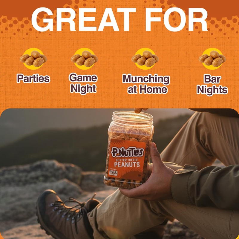 P-Nuttles Butter Toffee Covered Peanuts, 44 Oz Resealable Jar (Pack