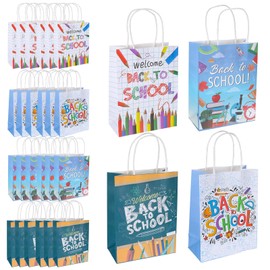 24Pcs Back to School Gifts Bags with Handle, Welcome Back to School Gifts for Students, Graduation Gift Reusable Goody Party Favor Bags for Kids, Kindergarten Graduation Gift for Boys Decorations