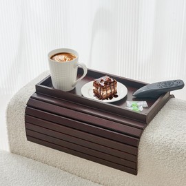 LOVYANXUE Bamboo Sofa Arm Tray, Anti Falling Couch Arm Tray Table, Foldable Couch Armrest Table, Portable Sofa Armrest Trays Cup Holder for Drink, Cups, Phone, Snacks, Remote