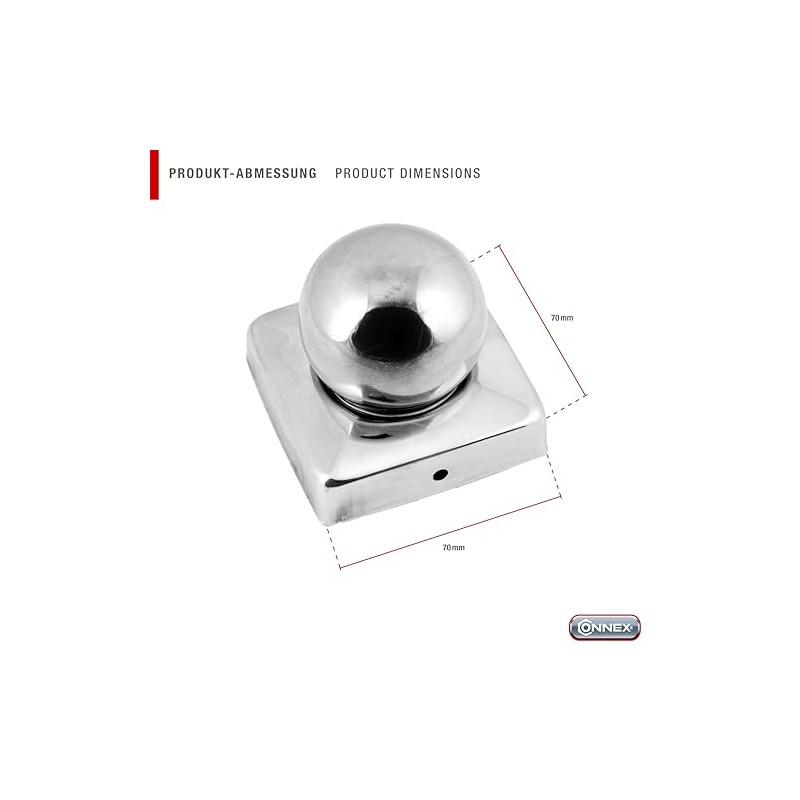 CONNEX HV4322 Post caps NIRO 70x70mm with Ball, 70 x