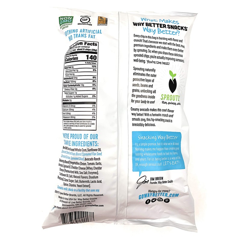 Way Better Snacks Whole Grain Corn Tortilla Chips Avocado Ranch