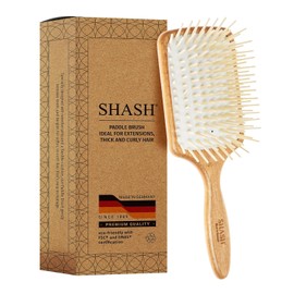 Made in Germany - SHASH Large Paddle Hair Brush, Thick And Curly Hair - Detangler With Long Pins & Rubber Cushion - Helps Detangle Knots, Eliminate Frizz, Reduce Pulling & Snagging