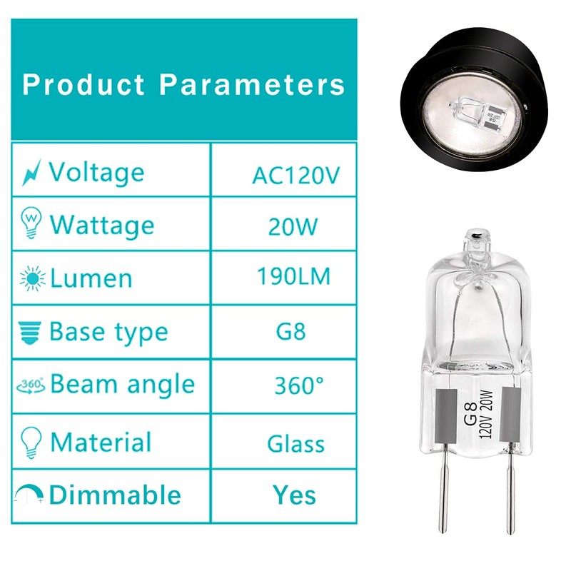 G8 Halogen Light Bulbs 20W 120V Xenon Under Cabinet Lighting