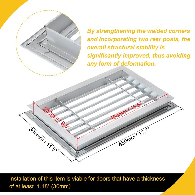WorkBless 16"x10" Aluminum Door Vent Grille with Adjustable Louvers (Silver