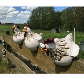 coolboy Chicken Fence Decoration Funny Farm Sculpture Chicken Decorations for Home Garden Stairs,Farm,Patio,Backyard,Resin Craft Chicken Wiht Garden Figurine Statue,3 Chickens a Set