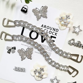 BOAJUNWU Bling Shoe Charms for Women and Girls,Girly Golden Chains for Clog,Diamond Bling Chain Charms Cute Designer Shoe Decoration Jewels Birthday Gifts Party Favors, 20 pieces