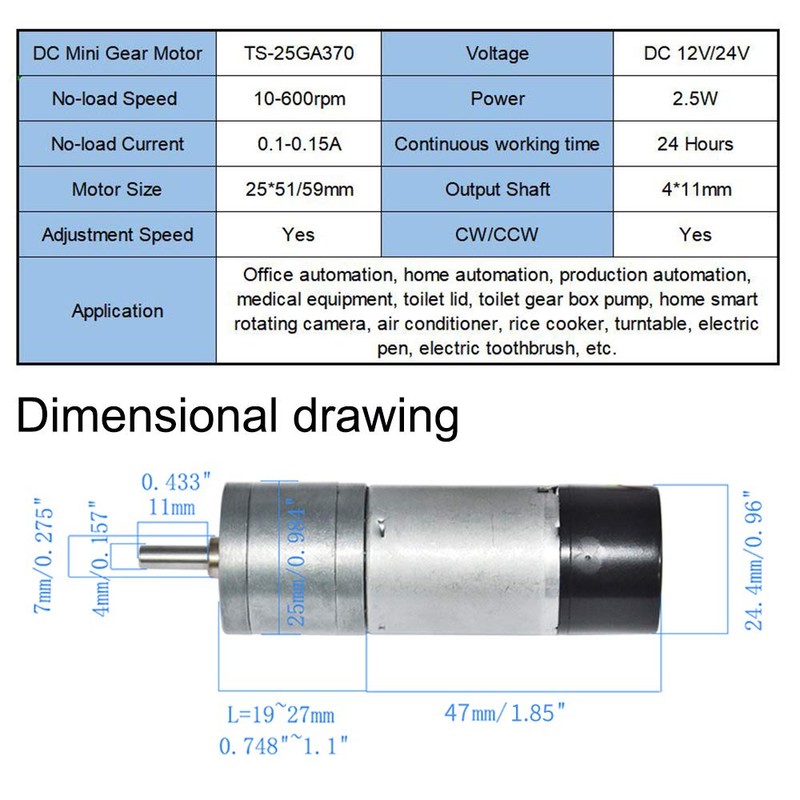 Bemonoc Encoder Metal Gearmotor 12V DC Low Speed 60 RPM