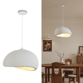 Zoxxoz White Wabi Sabi Pendant Lights, Modern Japandi Chandelier Kitchen Island Lighting Fixture, Bird Nest Shape Hanging Ceiling Lamp for Dining Living Room Hallway Bedroom Restaurant (11.8 in)