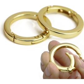 Round Carabiner Key Ring Set of 4 Lightweight Storage Easy to Fix and Remove One-Touch Stylish (Inner Diameter 1.3 inches (32 mm), Gold)