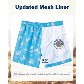 SURF CUZ Mens Swim Trunks 5 Inch Quick Dry Bathing Suits Beach Shorts With Mesh Lining Board Swimwear Pink Blue Flamingos Medium