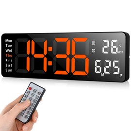 Fuloon Digital Wall Clock, 13 inch Large Display Digital Alarm Clock, Adjustable Brightness LED Digital Clock with Remote Control, Countdown Clock with Date, Week, Temperature(Plug In Electricity)