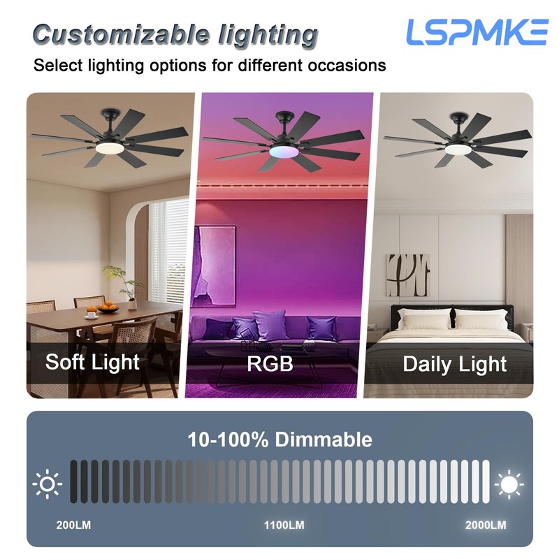 LSPMKE Ceiling Fans with Lights, 52 Inch Ceiling Fan with