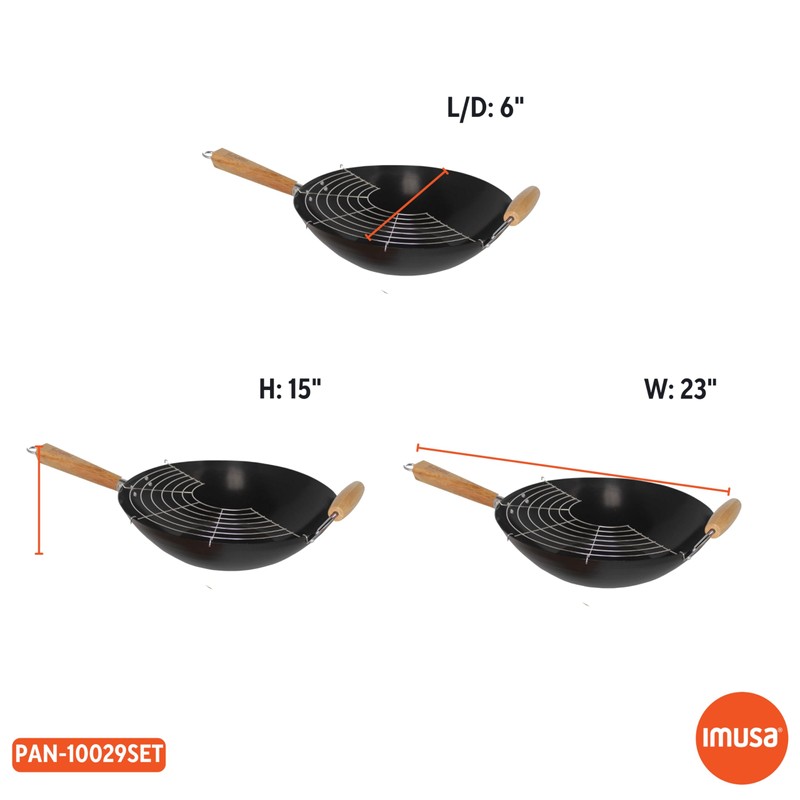 IMUSA 7pc Carbon Steel Nonstick Wok Set with Bamboo Kitchen
