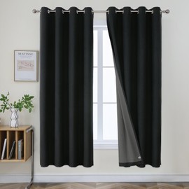 Joydeco Blackout Curtains 72 Inch Long, Black 100% Black Out Curtains for Bedroom Windows, Room Darkening Thermal Insulated Short Textured Grommets Drapes for Living Room(52x72 inch, Black)
