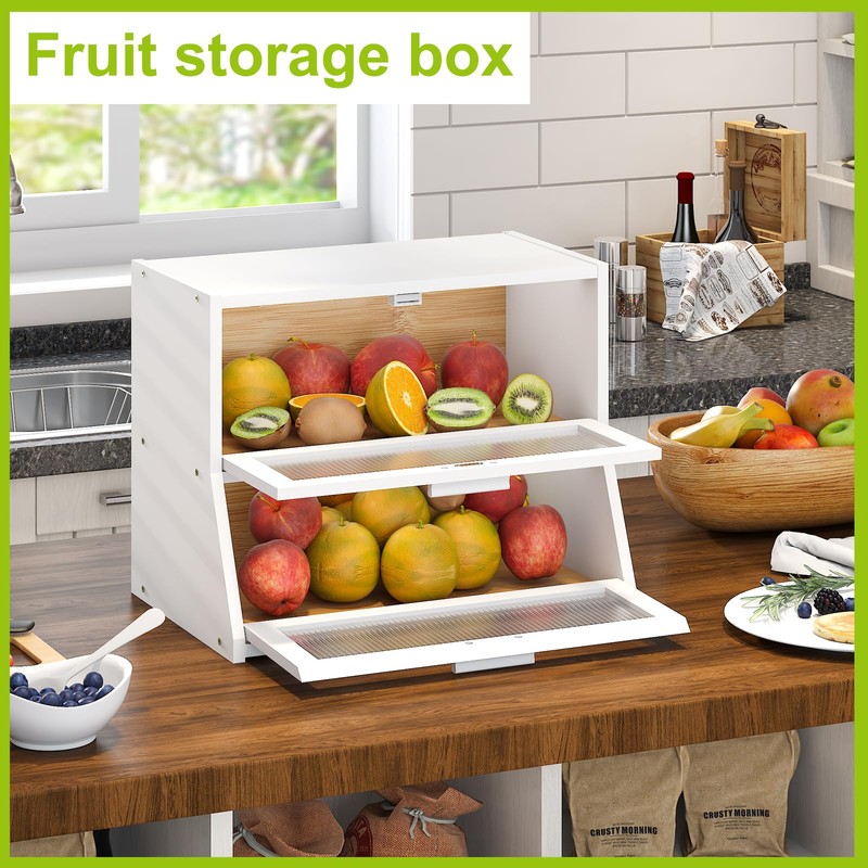 Large Bread Box Double Layer Bamboo Bread Box for Kitchen