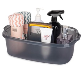 Large Cleaning Supplies Caddy Portable Shower Basket Supply Organizer with Handle Plastic Bucket Tool Storage for Bathroom, Bedroom, Kitchen, College Dorm, Garden, Clear Grey