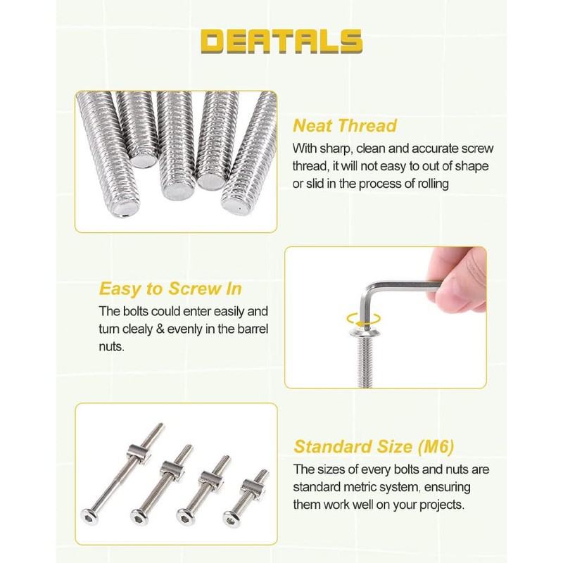 Crib Screws Hardware Replacement Kit - M6x40/50/60/70/80 mm Hex Drive