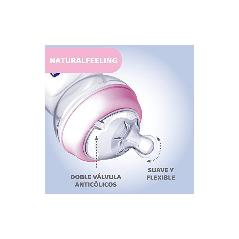 CHICCO, Biberón Natural Feeling, Color Rosa, 150 ml