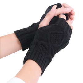 UTTPLL Chunky-Winter-Knitted-Warmers-Fingerless Gloves Warm Cozy Knitted Arm Warmers Soft Crochet Wrist Warmers Unisex Thumbhole Mittens Accessories Black