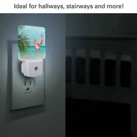 Chrobak LED Night Light,Flamingo Sea Sky Cloud Coconut Tree LED Night Light Plug into Wall with Dusk to Dawn Light Sensor White Energy Efficient Nightlight for Bedroom Hallway Living Room Kitchen
