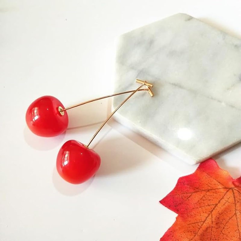 SZJYKF 3D Lifelike Red Cherry Dangle Drop Earrings Creative Assorted