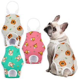 FuzzFables 3 Pack Washable Female Dog Nappies with Adjustable Suspender, Reusable Doggie Period Panties for Heat, Fixed Onesie for Active Dogs, Absorbent and Leakproof M