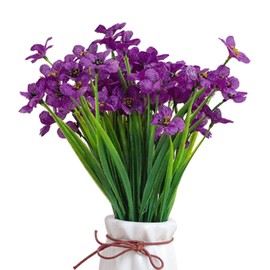 Loyanger 6 Bundles Artificial Violet Flowers, Fake Silk Flowers Spring Decor, UV Resistant Faux Plants, No Fade Faux Greenery for Indoor Outdoor Home Garden Wedding Decor(Color:Purple)