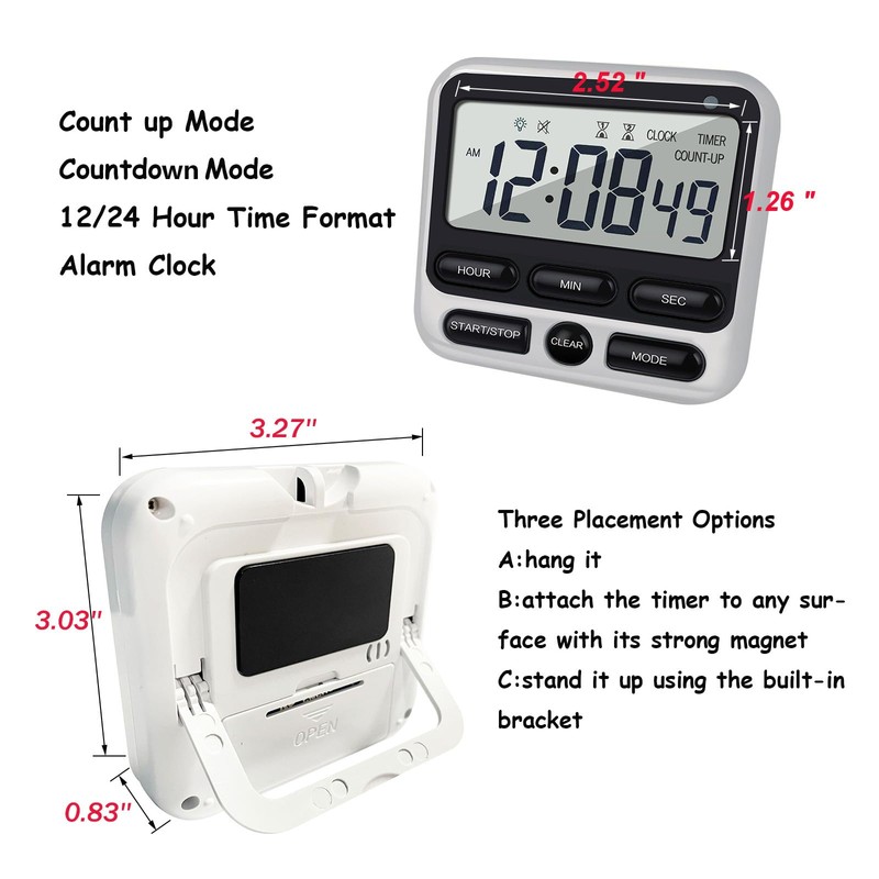 Digital Dual Kitchen Timer with Strong Magnet,24-Hour Countdown & Stopwatch,Loud