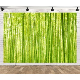 Loccor 9x6ft Fabric Bamboo Forest Backdrop Spring Lush Green Forest Bamboo Trees with Leaves Background Party Decorations Photo Studio Props