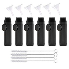 Metal Snuff Bullet Kit (16 Pack) Snuff Bullet Kit- Aluminum Alloy Locket Powder Dispenser, Small Funnel, Cleaning Brush Tool, Portable Sner Bottle, Travel Storage Set (Black Set)