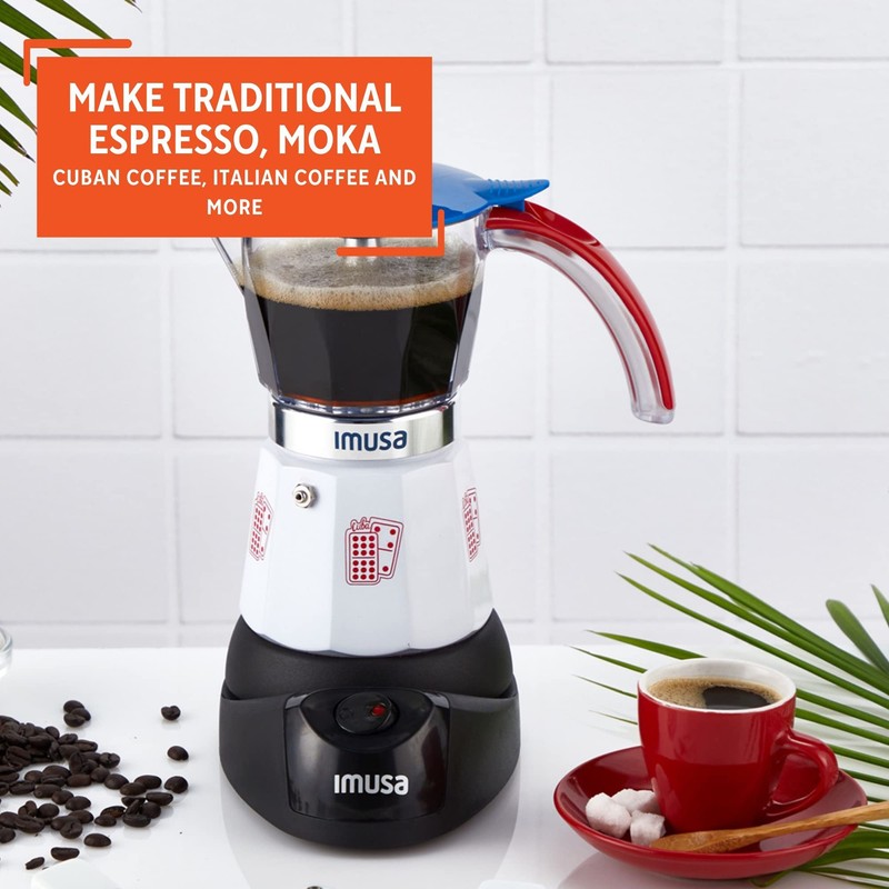 Imusa Special Edition Electric Cuba/Domino themed Espresso Maker, 3 or