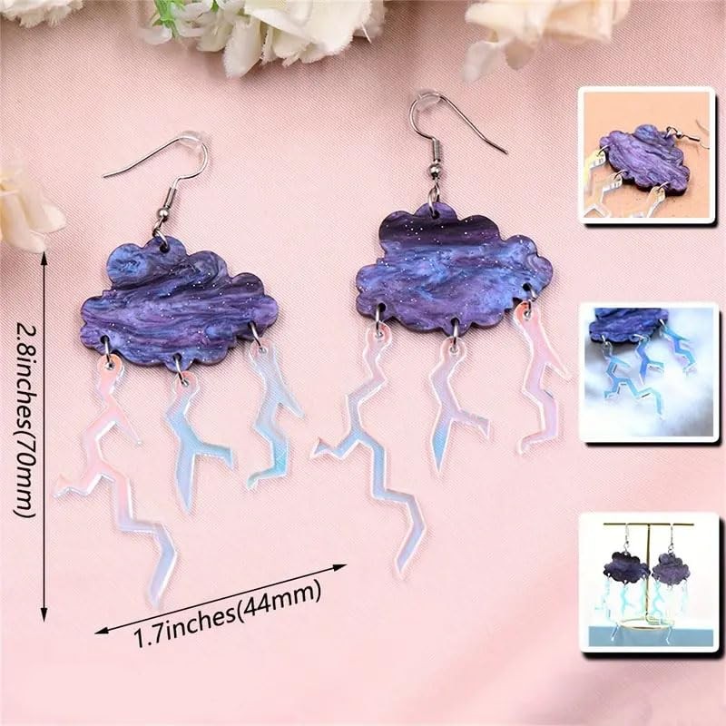 NOIAFZY 2Pairs Cute Sweet Style Acrylic Cloud & Lightning Earrings