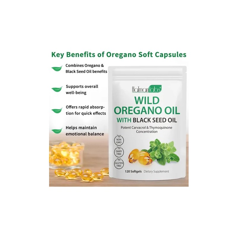Mxczbsm Cápsulas Aceite Orégano Orgánico 2 En 1 240 Cápsulas