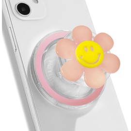 On The Grip Magnetic Luminous Smiley Flower Mobile Phone Grip: Swappable & Collapsible Grip for Phones & Tablets (Pink)