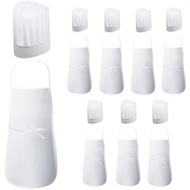 ZYKORT 8 Pieces Kids Aprons and 8 Pieces Kids Chef Hat, Non-Woven Fabric Aprons, Adjustable Kitchen Apron for Cooking and Baking, Painting (Under 8 Years), White