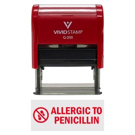 Vivid Stamp Allergic to Penicillin Medical Self-Inking Rubber Stamps (Red Ink) - Q-200