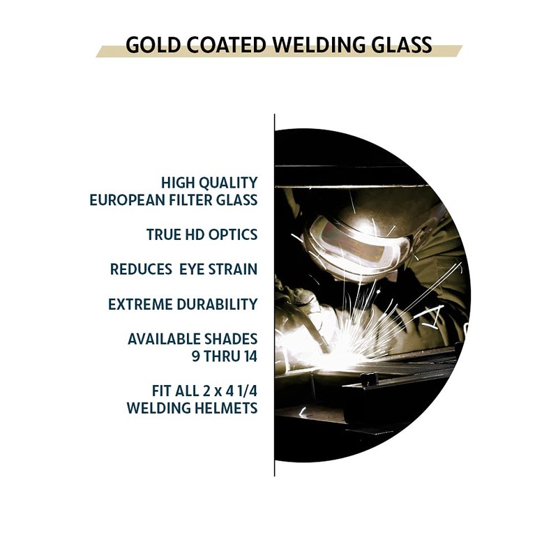 Gold Coated Green Welding Filter, 2" x 4.25" (Shade 14)